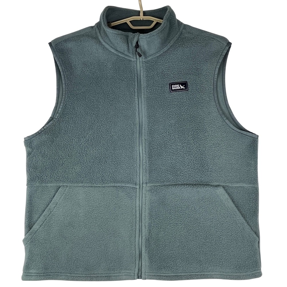 Eddie Bauer Fleece Vest Men XL Blue Gray Full Zip Outdoor Layering Mock Neck - Picture 1 of 9